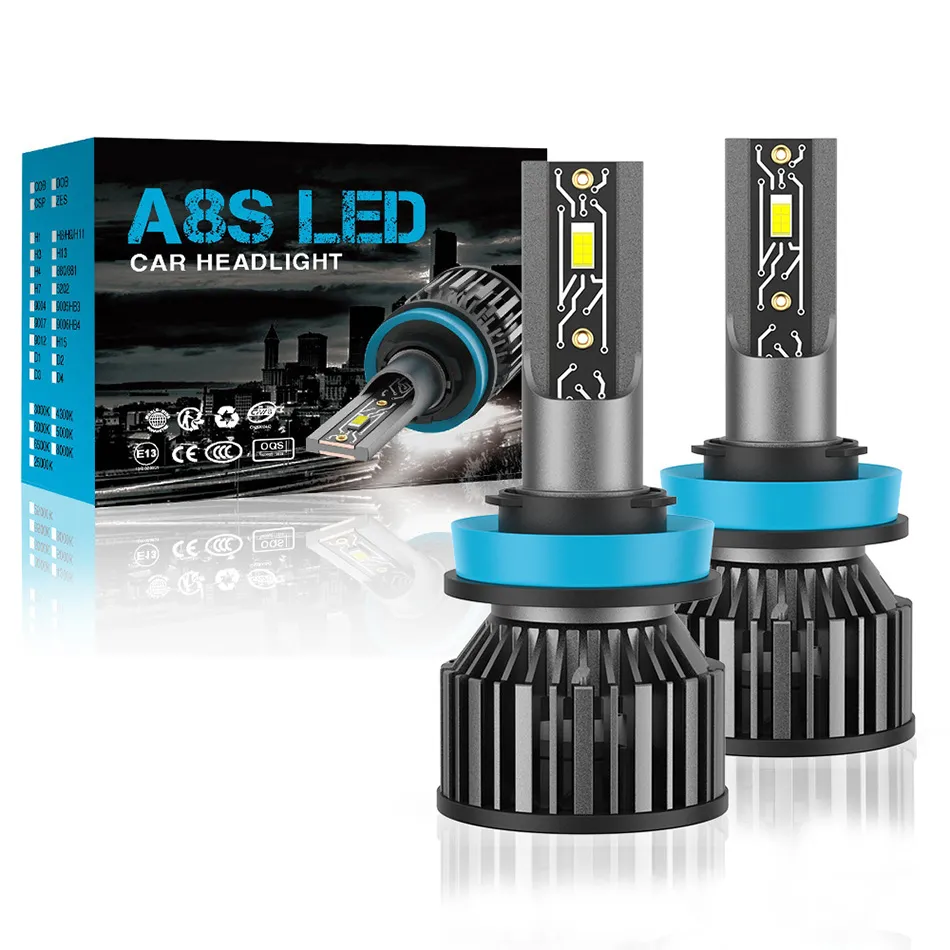 A8S H4 LED H7 CAR -strålkastare 16000lm CSP 5530 Chip LED H1 H11 H8 H9 9005 HB3 9006 HB4 8000K LAMP -glödlampa Turbo Fog Light 12V