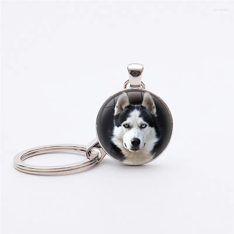 Keychains högkvalitativa sibiriska husky nyckelring för kvinnor silverpläterade hundnyckelkedjor ringer tur amulet djur charm nyckelhållare