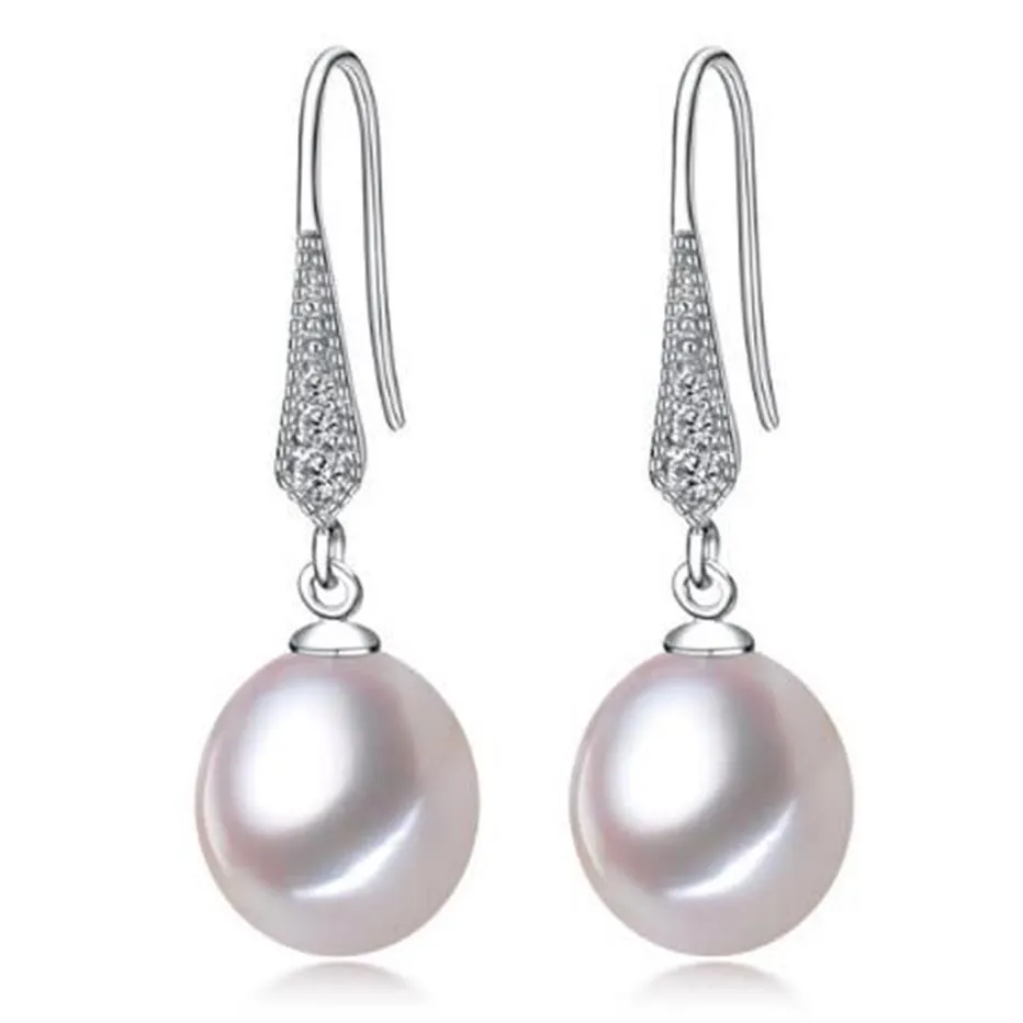 Pendientes colgantes de perlas de agua dulce 100% naturales, 8-9mm, blanco, rosa, morado, joyería de circonita de plata 925 para mujer 197R