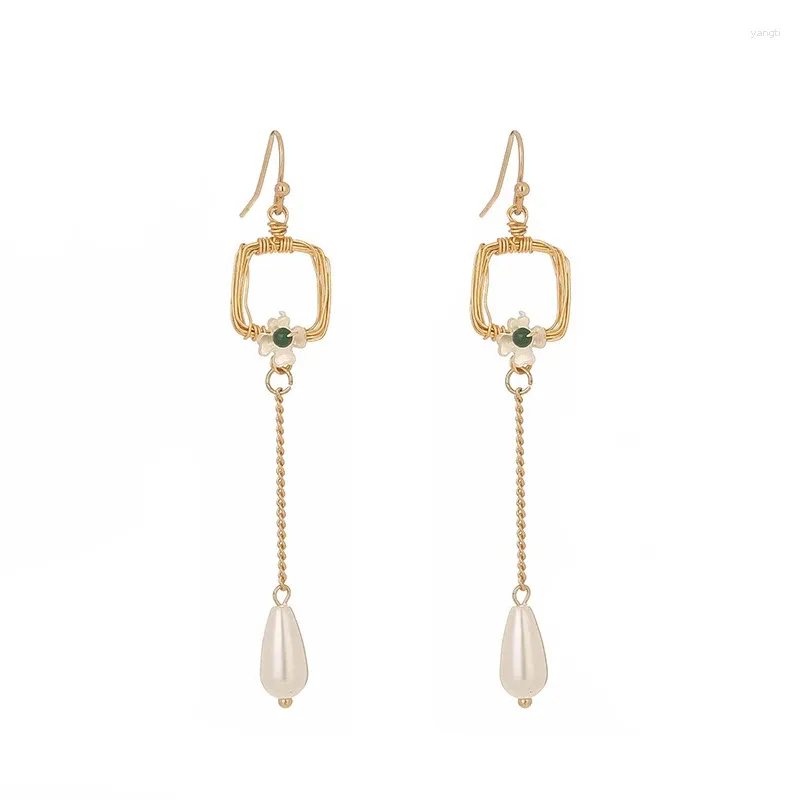 Baumeln Ohrringe Luxus Gold Farbe Blütenblatt Imitation Perle Tropfen Für Frauen Geschenke Mode Schmuck Großhandel