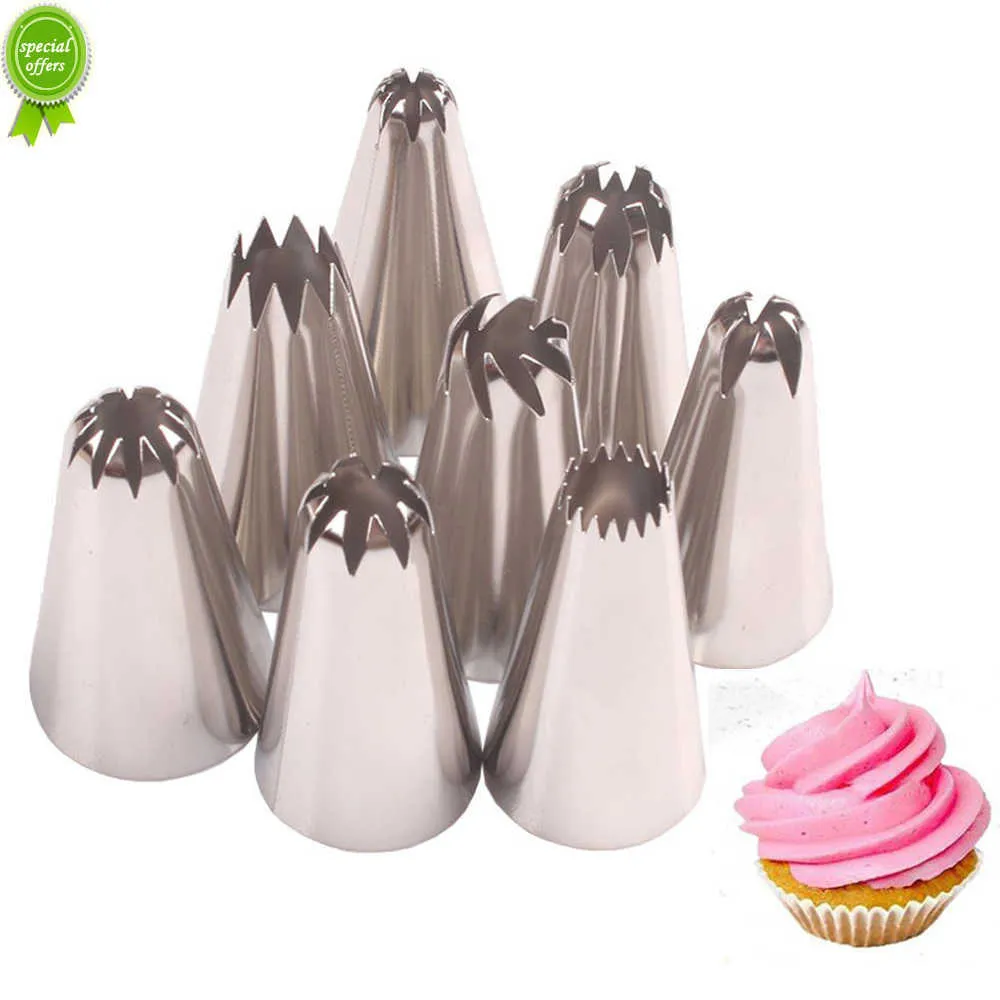 New 8Pcs Big Size Russian Pastry Icing Piping Nozzles Stainless Steel Decorating Tip Cake Cupcake Decorator Rose Accessories Kitchen