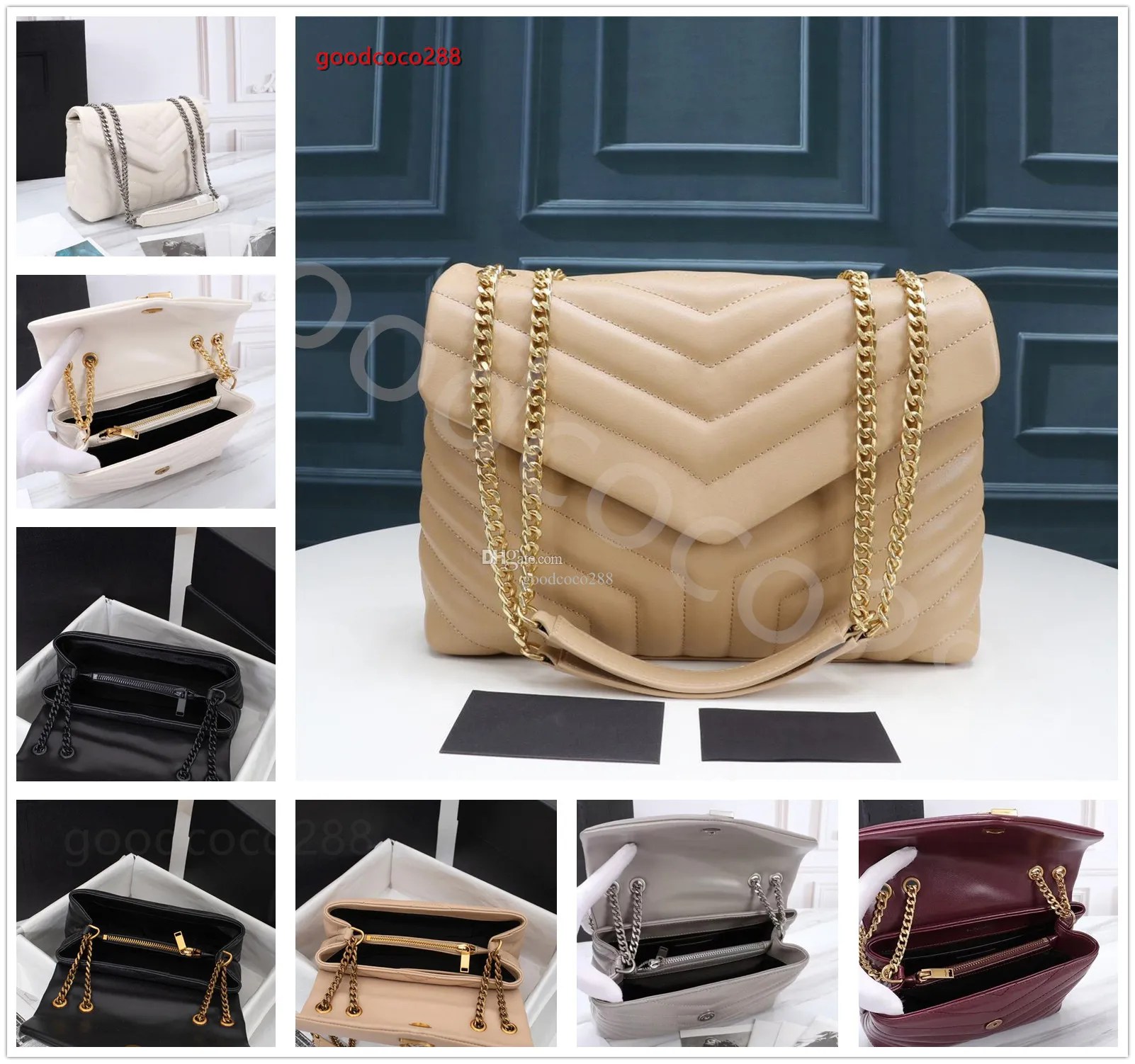 최고 품질의 디자이너 가방 LOULOU 여성 숄더 백 Matelasse 송아지 가죽 Y-Quilted Overstitching 정품 가죽 메신저 백 Totes 지갑 지갑 배낭 487216