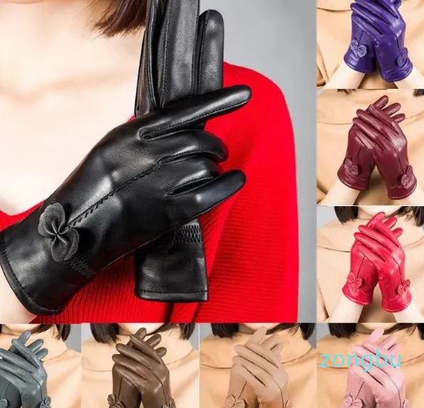 Fingerlösa handskar hirigin läder pekskärm mjuk varma vinter kvinnor smsar aktiv för smartphone