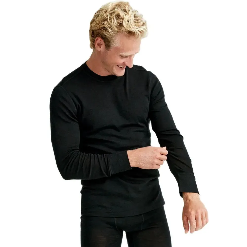 Men's Thermal Underwear Men Merino Wool Base Layer Top Merino Thermal Underwear Lightweight Classic Crew Long Sleeve Shirt Sports Breathable Quick Dry 231130