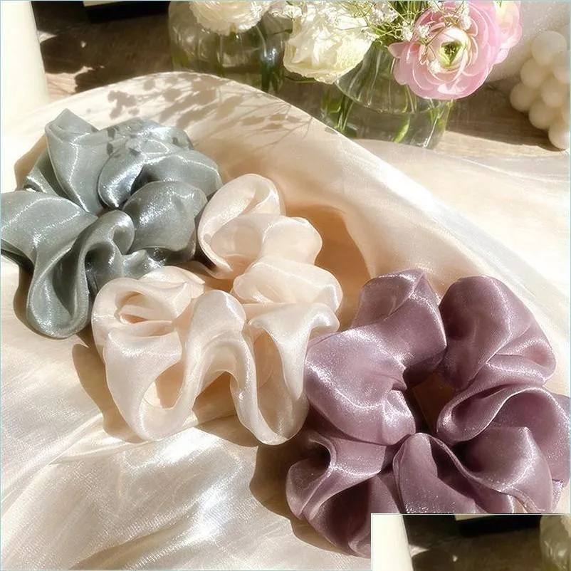 Hair Accessories Hair Accessories Women Girls Silk Scrunchies Elastic Solid Color Hairband Ponytail Holder Headband Headwear Hairs Acc Dhefw