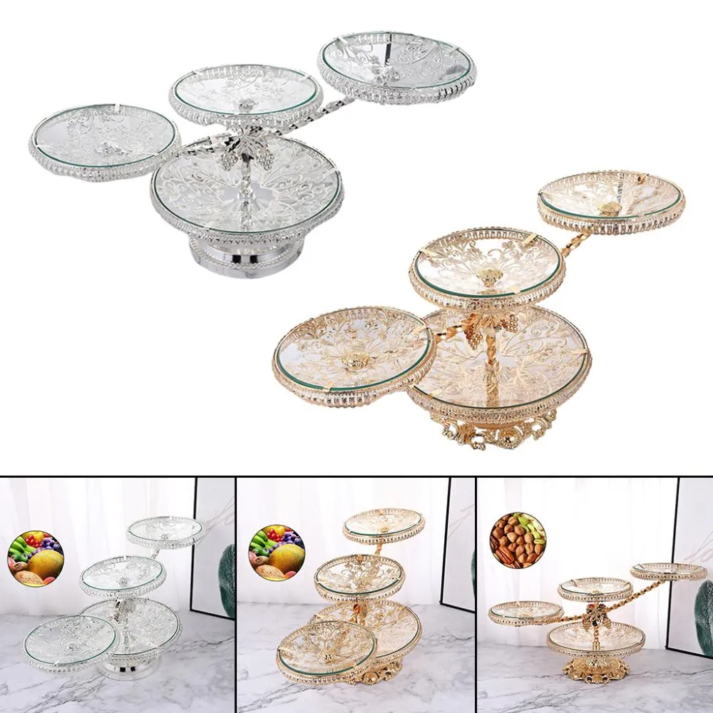 European Round Fruit Bowl Tempered Glass Multilayer Storage Display Cupcakes Snacks Candies Tray Plate Home Ornaments