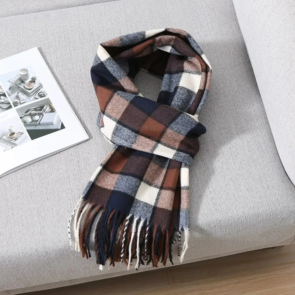 Scarves Winter Cashmere Scarf for Men Plaid Color Warm Pashmina Shawl Head Wrap Tassel Knitted Foulard Blanket 231130