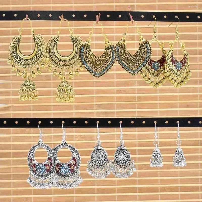 Orecchini pendenti 3 paia/set Jhumka Drop per le donne Boho campane di fiori intagliati nappa appesa regalo gioielli tribali per feste