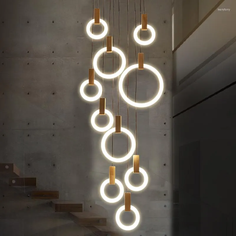 Ljuskronor duplex ring ljuskrona trärundor LED -lampor Moderna sängplatser Matsal Handande lampmöbler Golv Living Fixture PA0289