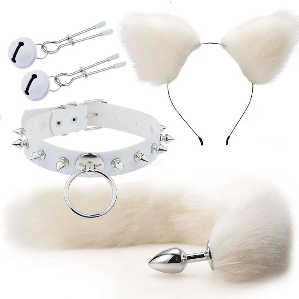 Masaj Ürünleri 4 PCS Hayvan Cosplay Erotik Aksesuarlar Kit Metal Anal Fiş Tilki Tail Kadınlar İçin Tilki Tavan Tail