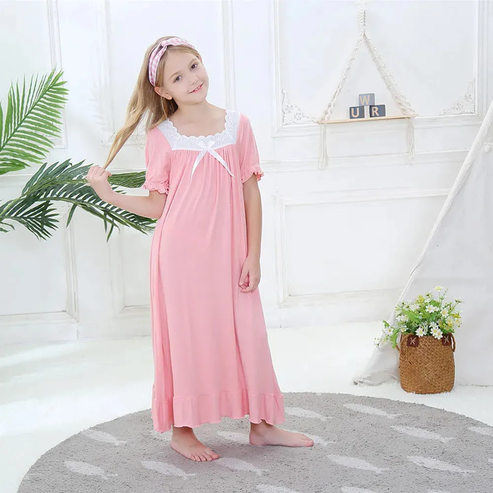 Pajamas Toddler Nightgown Dress Lace Girls Nightdress White Pink Girl Night Gown Sweet Kids Vestidos Home Clothes 3 10 Year 231129