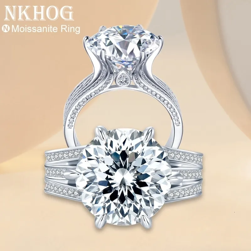 Bröllopsringar Nkhog Sparkling 10 karatring för kvinnor 925 Sterling Silver Plated PT950 Colorless Diamond Band Jewelry 231129