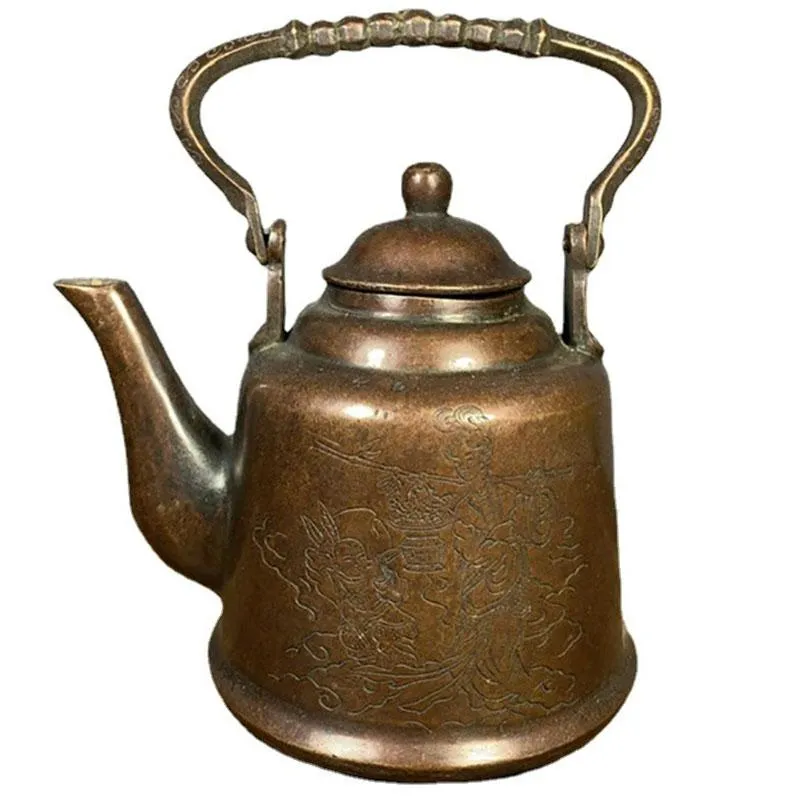 Teaware chinês bule artesanal chaleira de água quente chá cobre pote vinho antigo conjunto antigo queimar chaleira retro ornamentos decorativos presente