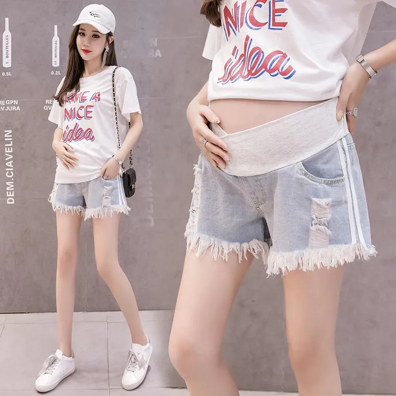 Maternity Bottoms Jeans Shorts Low Waist Summer Cropped Denim Pants Belly Support Elastic Trousers