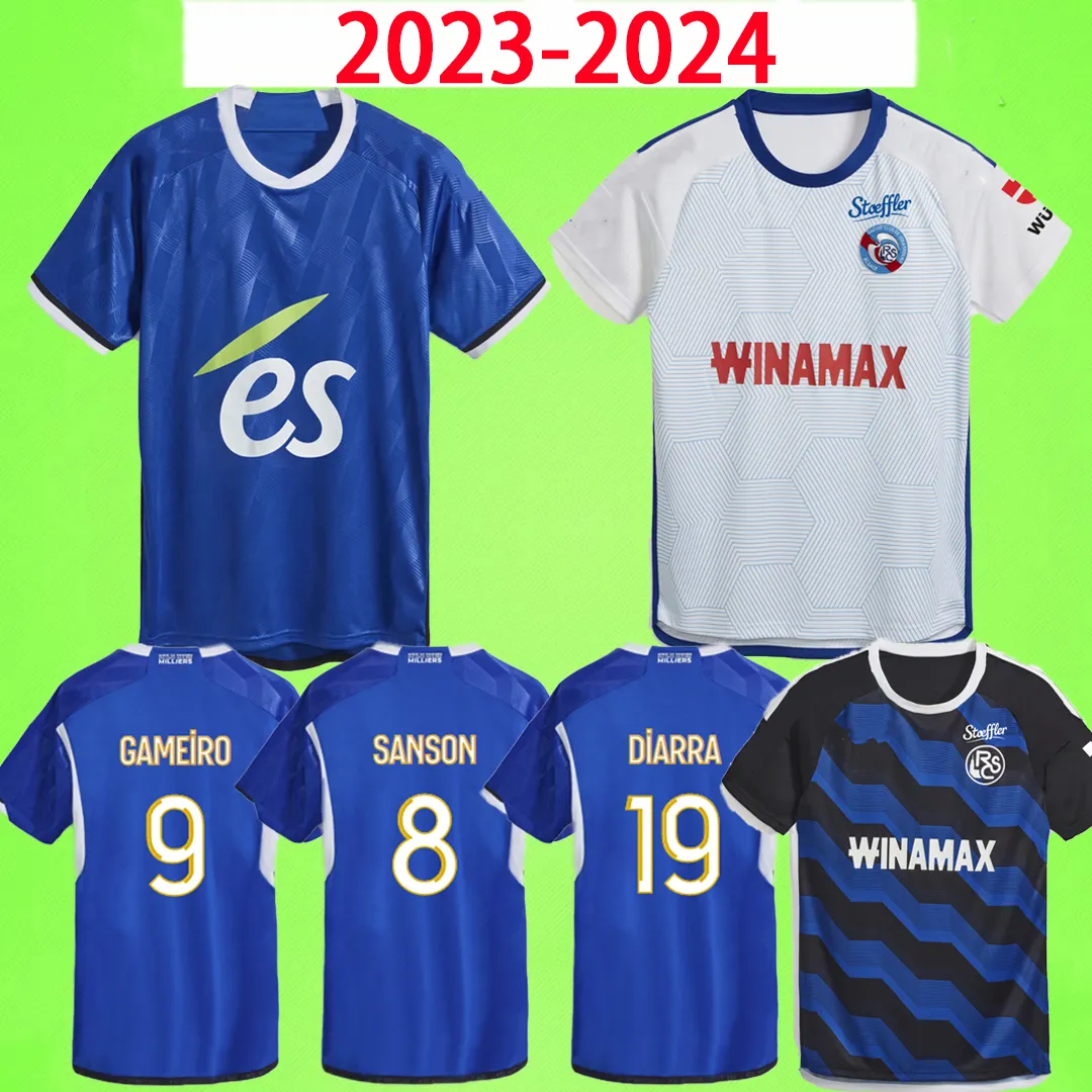 2023 2024 Strasburgo maglie da calcio 23 24 Kit da uomo per bambini Maillot de magliette da calcio DIALLO GAMEIRO AHOLOU DIARRA BELLEGARDE DJIKU SANSON LIENARD casa lontano blu bianco