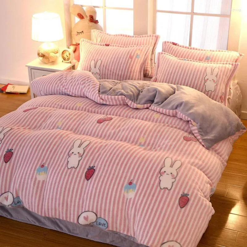 Bedding Sets JUSTCHIC 1PCS Cartoon Coral Fleece Duvet Cover King Size Winter Double-sided Thickened Velvet Quilt Home Decor