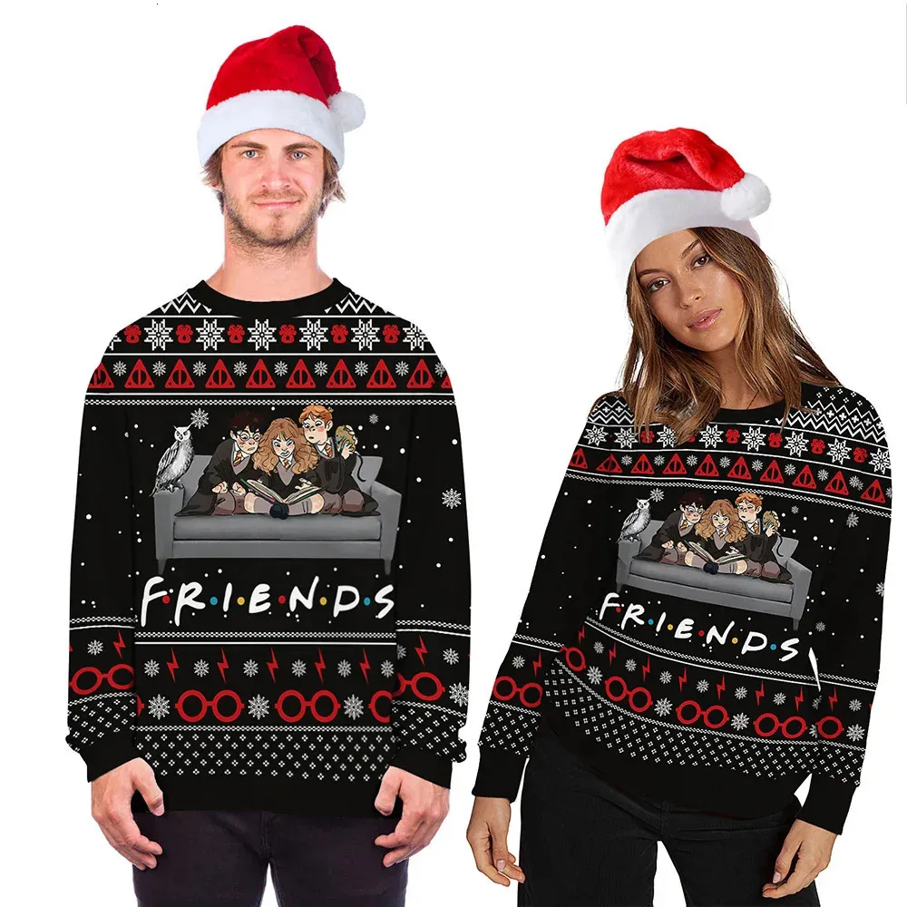 Suéteres de mujer Suéter feo de Navidad Divertido suéter impreso en 3D Moda Unisex Suéter con capucha de manga larga Otoño Divertida fiesta de Navidad 231130