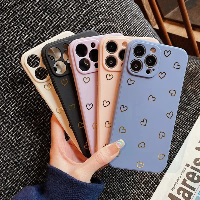 Ottwn Fashion Candy Color Love Heart Phone Case For iPhone 13 12 11 14 15 Pro Max 14Plus Soft TPU Cover