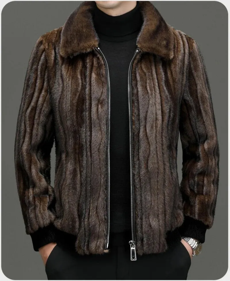 Men's Fur Faux Autumn and Winter Mink Fleece Trendy Top High End Coat Casual Middle Aged Youth Jacket Black Coffee 231129