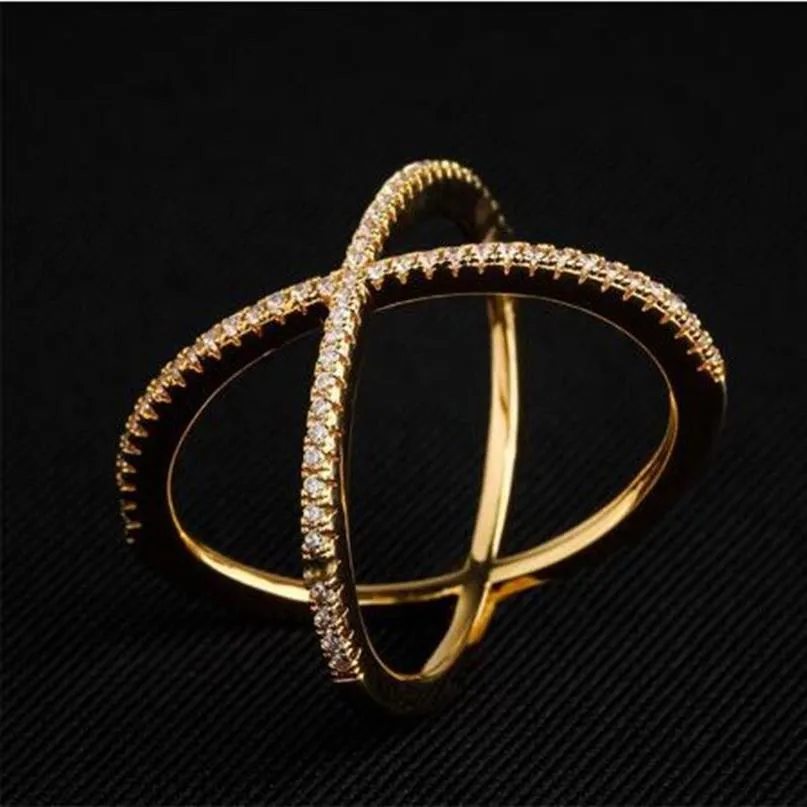 Novo design x forma cruz anel para mulher 925 prata esterlina diamante declaração anel infinito com micro pavimentada na moda jóias256u