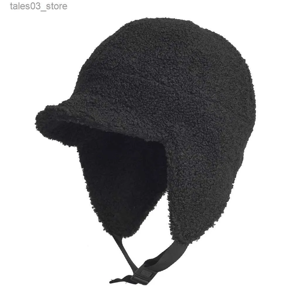 Bonnet/Crâne Casquettes En Plein Air Polaire Chaud Chapeaux D'hiver avec Visière Coupe-Vent Oreillette Crâne Cap Trappeur Chapeau De Chasse Chapeau De Ski Q231130