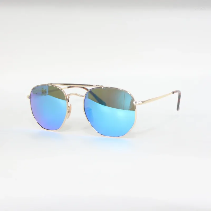 Sonnenbrille 9 Farben Metall runder Rahmen Herrenbrille Retro-Stil Hochwertige reflektierende Damenglaslinsen Schwarz Blau
