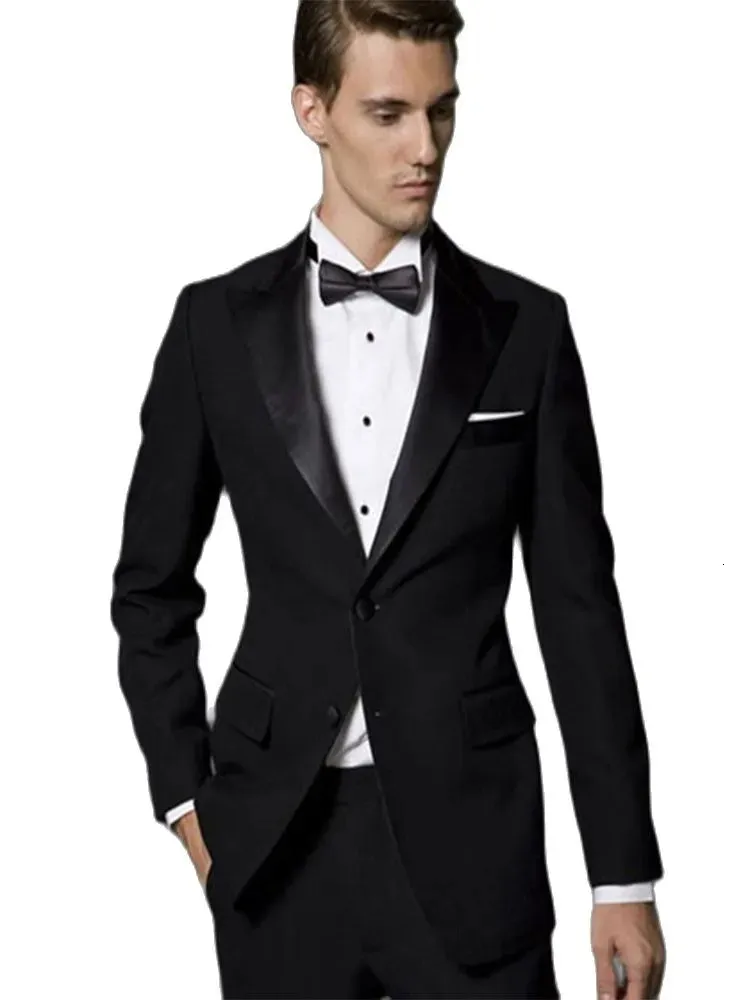 Costumes pour hommes Blazers Costumes pour hommes noirs sur mesure Slim ajusté garçons d'honneur revers Blazer pantalon mariage bal Tuxedos homme costumes veste pantalon 231127