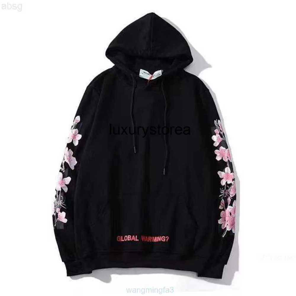 Men's Sweatshirts Offs White Luxury Designer Fashion Hoodies High Pure Cotton Flower Arrow Speed Bump Letter Printing Hooded Sweater Street Hip Tdwo