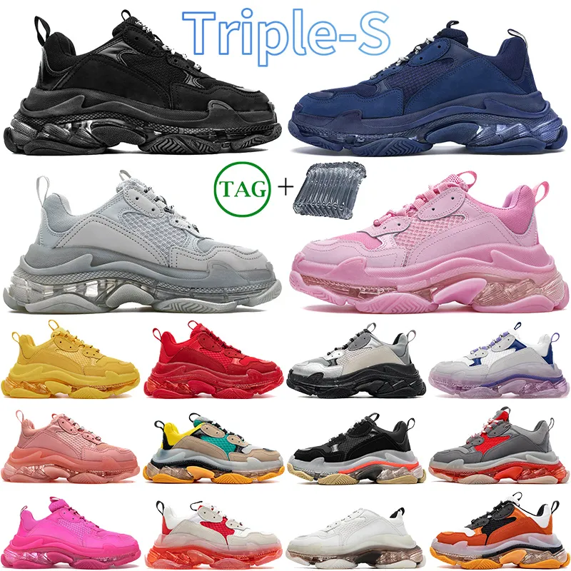 17FW Triple-S Zapatos de vestir de suela transparente para hombres, mujeres, zapatillas de deporte de plataforma de diseñador, lujo, negro, blanco, rojo, verde, amarillo, zapatillas de deporte para hombre, zapatillas de deporte para caminar al aire libre para mujer