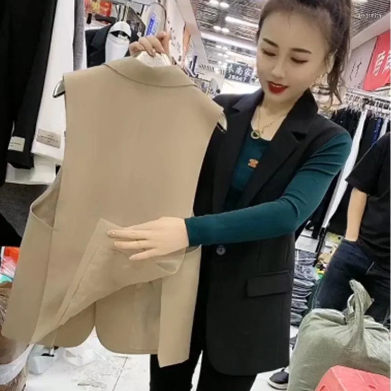 Damen Westen Lässige Mode Weste Frauen 2023 Frühling Koreanisch Vielseitig Anzug Kragen One Button Top Damen Klassische Weste Ärmellos