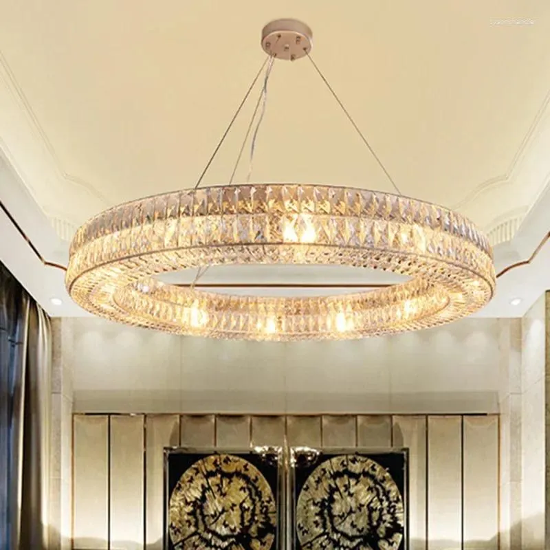 Żyrandole nowoczesne złoto kryształ żyrandol LED do salonu okrągłe luksusowe lampa wisiorka dekoracja domu