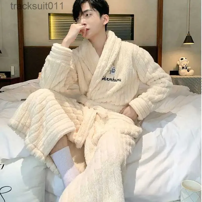 Save Big on Bulk Mens Long Flannel Robe Men's Robes Autumn Winter Long  Nightgown For Men Coral Velvet Bathrobe Long Sle Pajamas For Men Thickened 