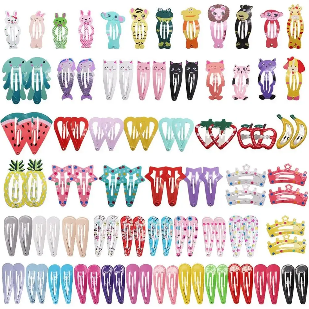 Accesorios para el cabello 100PCS Clips a presión Pasadores de metal antideslizantes para el cabello Horquillas estampadas lindas Accesorios para el cabello Clips para niñas, niños, adolescentes, mujeres 231129