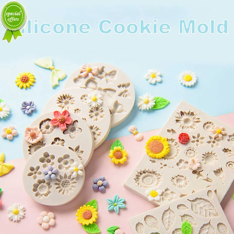 Novo biscoito de biscoito de silicone desenho animado folhas de flores em maiúsculas em manchas de biscoito de chocolate Ferramentas de decoração de biscoito