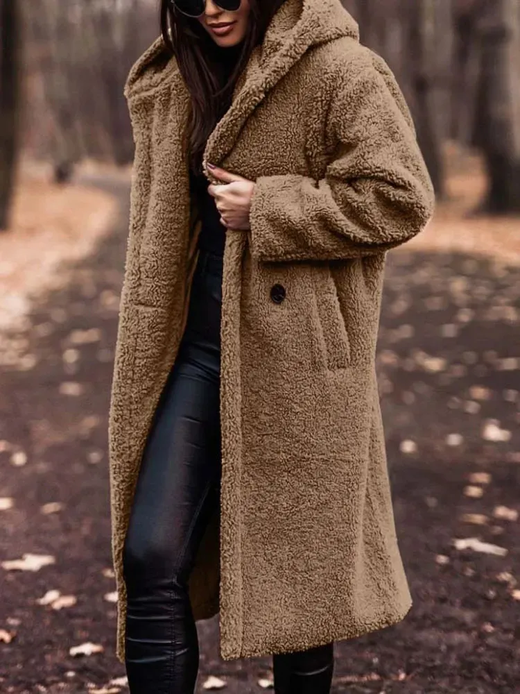 Women's Leather Faux Leather Autumn Winter Long Coat Woman Plush Warm Faux Fur Coat Women Fur Teddy Jacket Female Teddy Coat Outwear Ladies 231129