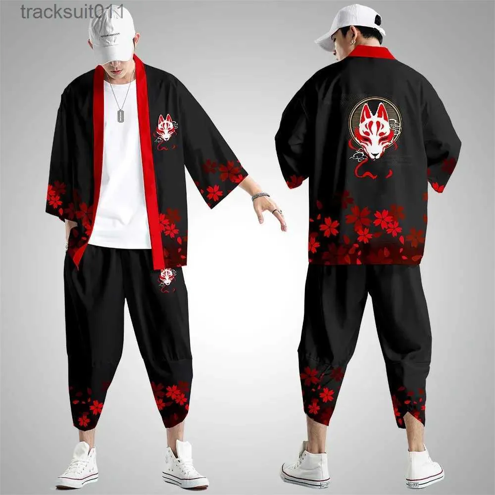 Robes masculinos japonês quimono cardigan calças define homens mulheres yukata haori quimonos tradicionais harajuku tang terno coaplay vem plus size 6xl l231130