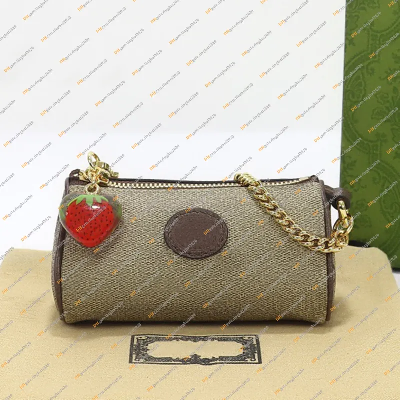 Ladies Designer Bags Strawberry Chain Wallet Key Pouch Coin Purse Kreditkort Holder Top Mirror Quality 726253 Business