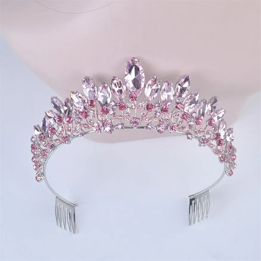 Nowy moda barokowy luksusowy różowy kryształowy ślubny tiary korony kobiety diadem tiary dla dziewczynki panny młodej Wedding Hair Akcesoria Y200807259E