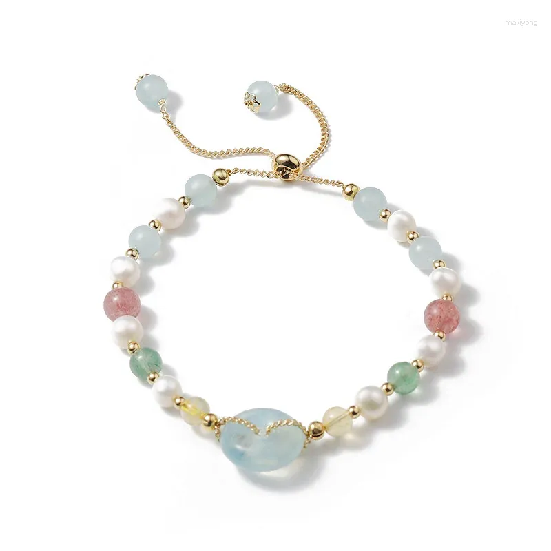 Bracelets de charme Superbe bracelet en cristal de fraise de perle de saphir bleu pour les femmes