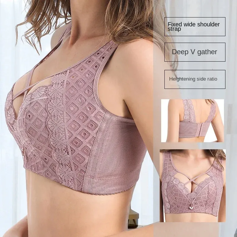 Buy Lace Breast Wipe Large and Thin Bra Girl Gather deep V Big Cup