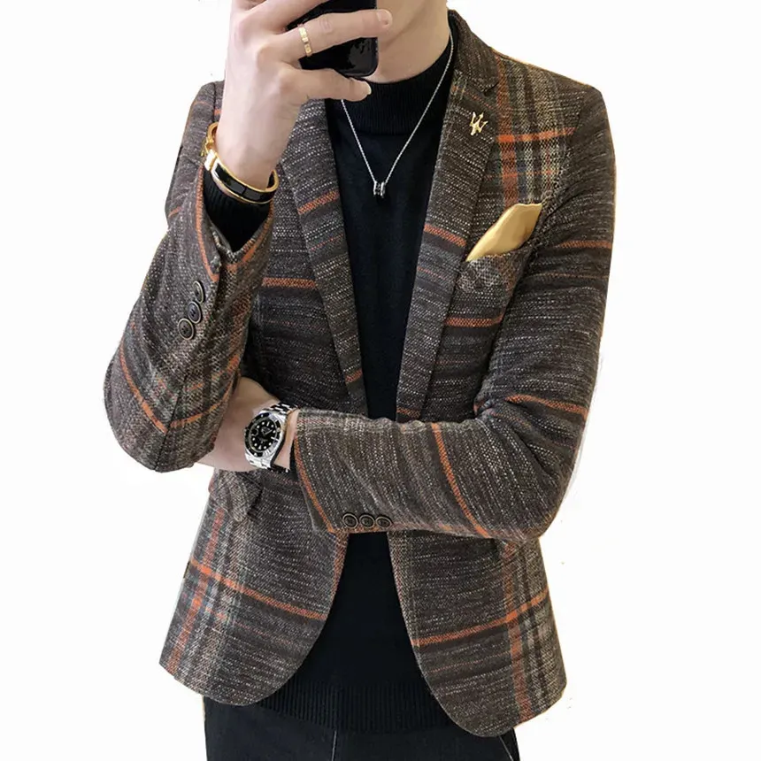 Trajes para hombre Blazers llegada ropa de marca traje de primavera chaqueta hombres a cuadros moda delgada abrigo de vestir informal para hombre 231129