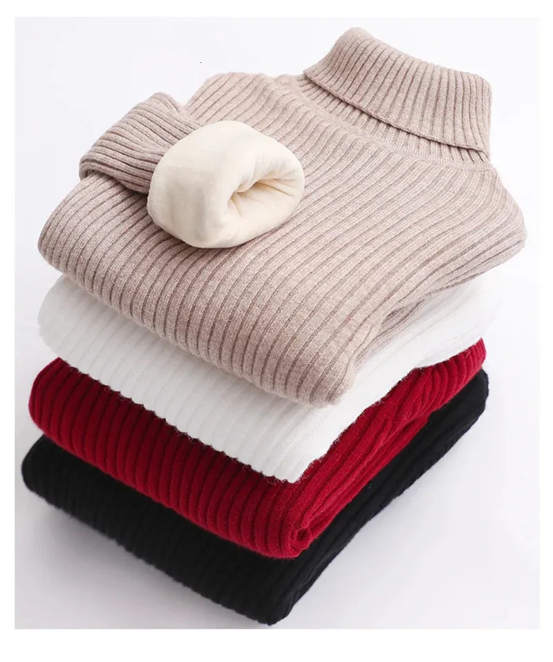 세트 어린이 패딩 스웨터 가을 겨울 어린이 Turtleneck 니트웨어 풀오버 베이비 코튼 탑 의류 솔리드 따뜻한 바닥 셔츠 231130