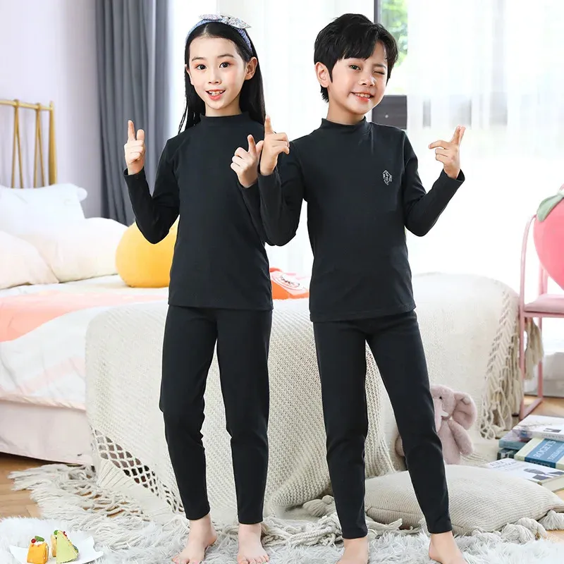 Pajamas 2023 Autumn Toddler Kids Thermal Underwear Solid Cotton Winter Lounge Boy Girl Casual Pyjamas Children Warm Sleepwear 231130