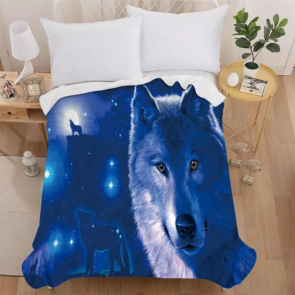 Üst bıldırcın 3d battaniye kurt hayvan mavi siyah tasarım at yumuşak solucan yataklar için kanepe ekose kumaş klima seyahat2089