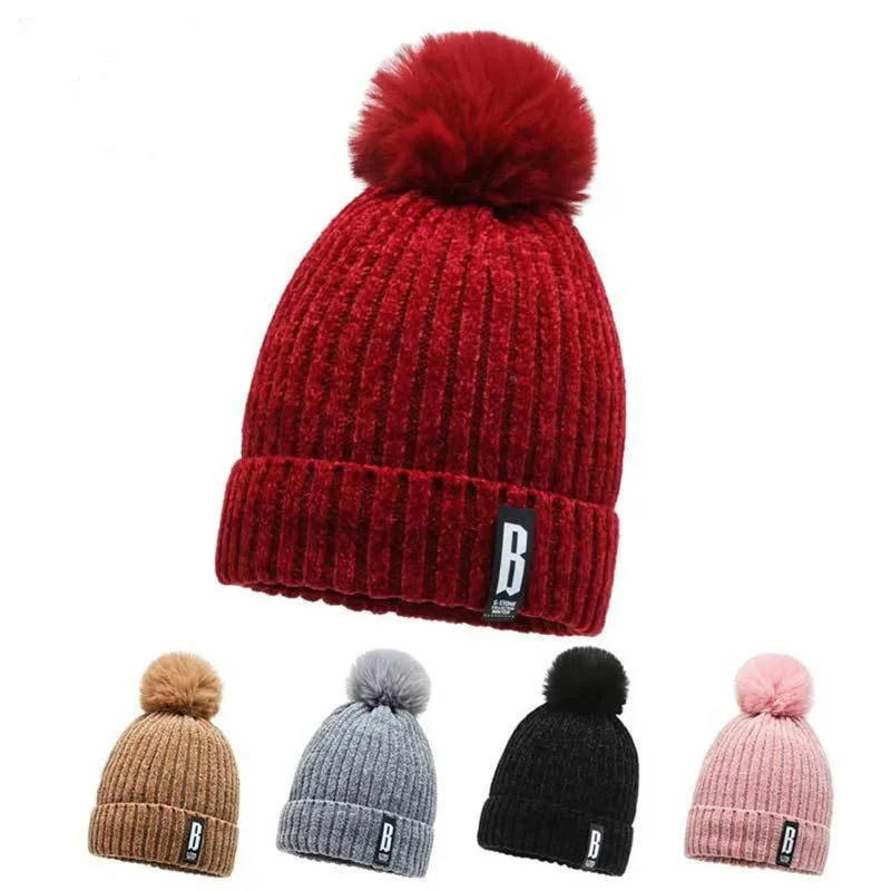 Gorro Feanie/Caveira Caps de outono e inverno Chenille Wool Plus Velvet Hearth Moda de malha Hatbeanie/Skull