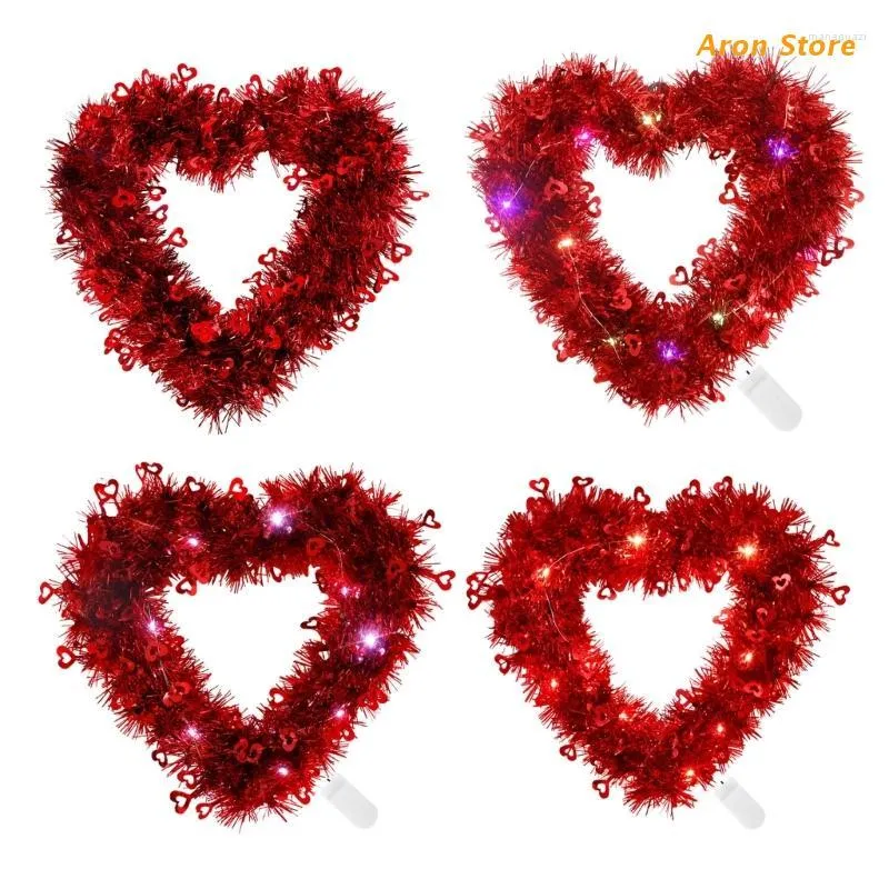 Decorative Flowers Red Valentine Day Wreaths Heart Shaped Door With Foil Holiday Wall Window Decorations Easy To Hang