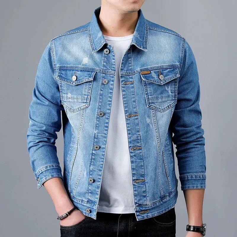 Herrjackor Men's Casual Cotton Denim Jacket Classic Style Fashion Slim Wash Vintage Blue Jeans Men's Brand Clothing 231129