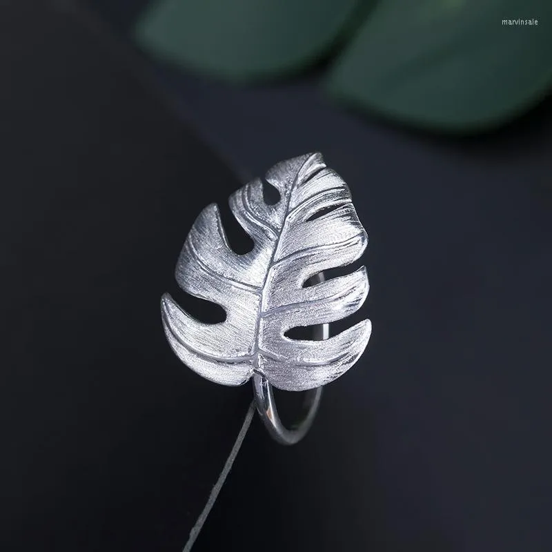 Cluster ringen echt S925 Sterling Silver Natural Designer Fine Jewelry Monstera Bladeren Ring Ring Verstelbaar voor vrouwen Bijoux