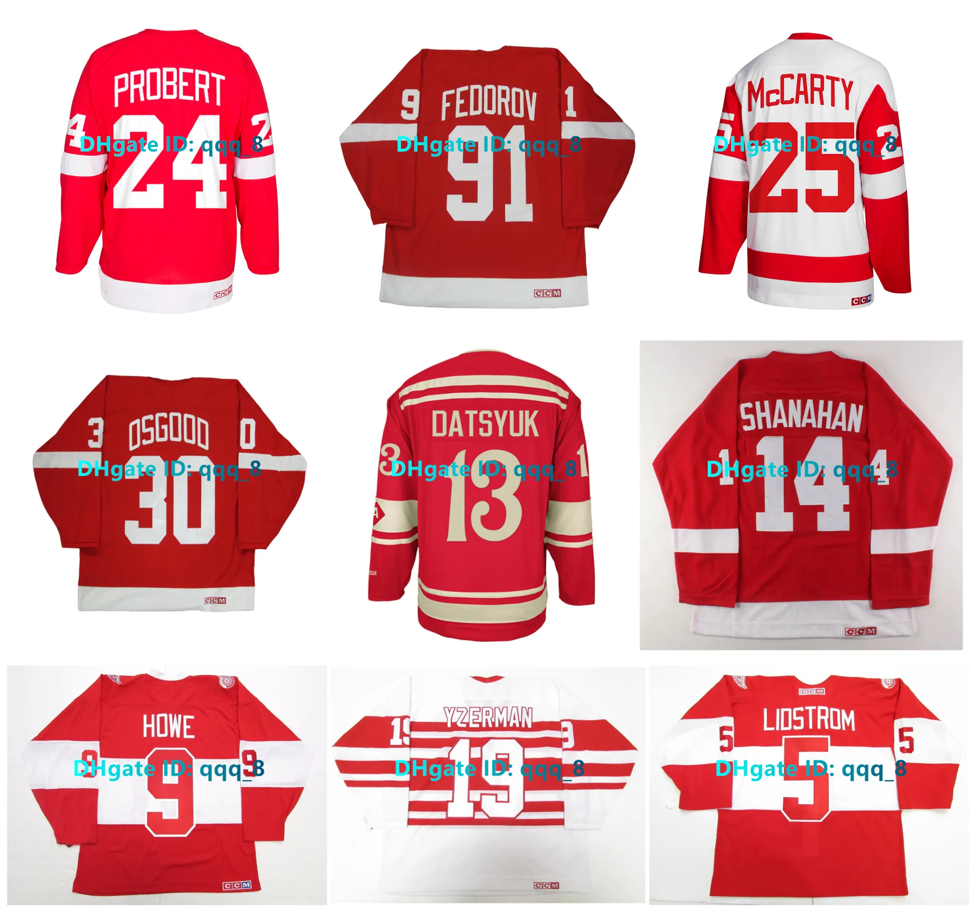 BOB PROBERT SERGEI FEDOROV Custom CCM Throwback Wings Hockey Jersey DARREN McCARTY NICKLAS LIDSTROM PAUL COFFEY STEVE YZERMAN BRENDAN SHANAHAN HOWE Red Size S-4XL