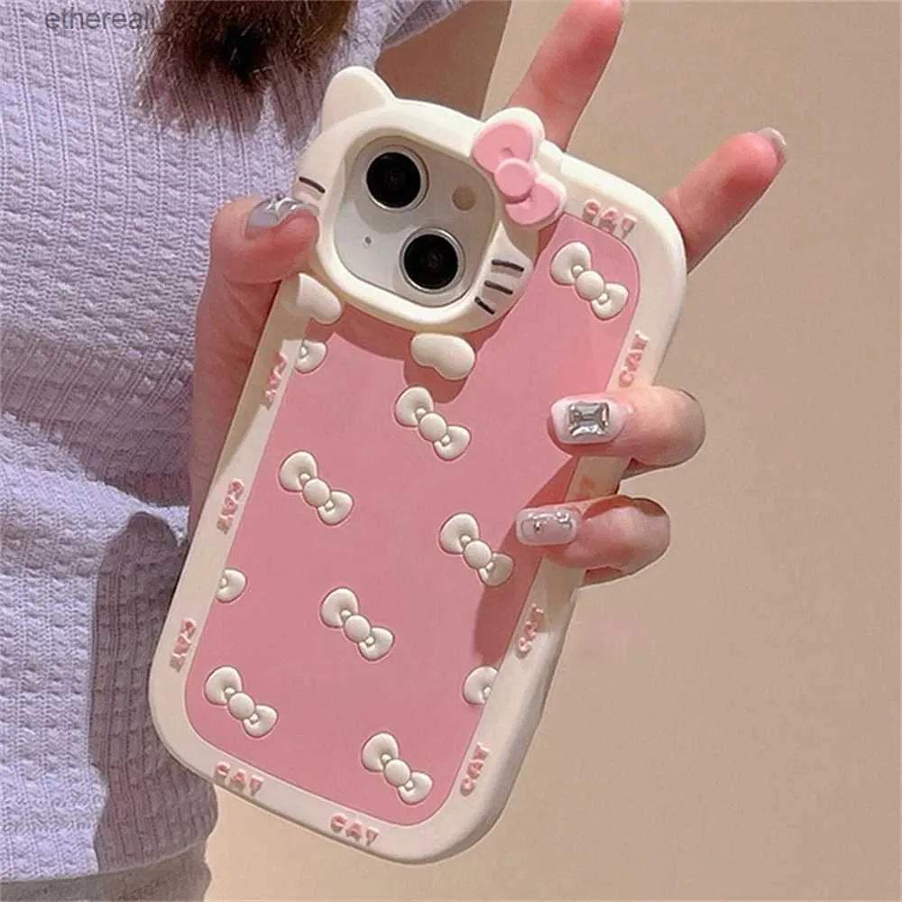 Obudowy telefonu komórkowego Koreańska urocza kreskówka Kitty Silikon Protective Telefon dla iPhone'a 15 14 13 12 Pro Max 11 Piękny kot wstrząsowy miękka pokrywa Q231130
